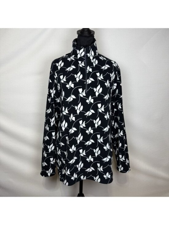 Lands' End Tops - Lands' End Women's Quarter Zip Fleece Large/Tall Blue and White Floral Pullover